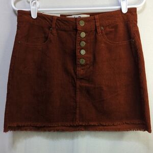 Indigo Rein Juniors 5‎ Rust Corduroy Mini Skirt Button Fly Frayed Hem 453